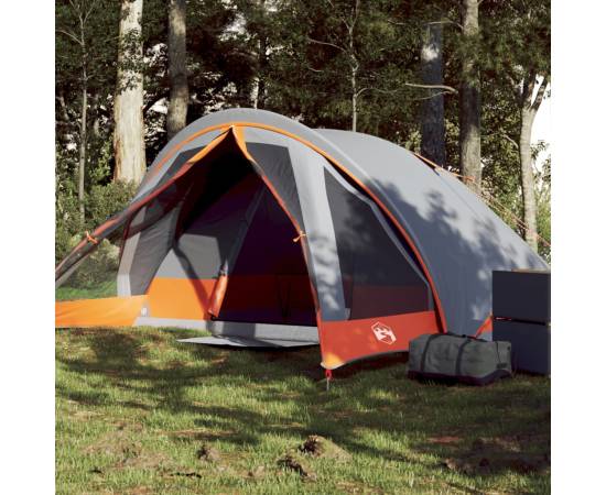 Cabină cort de camping 4 persoane gri și portocaliu impermeabil
