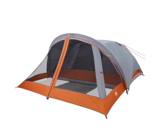 Cabină cort de camping 4 persoane gri și portocaliu impermeabil, 5 image