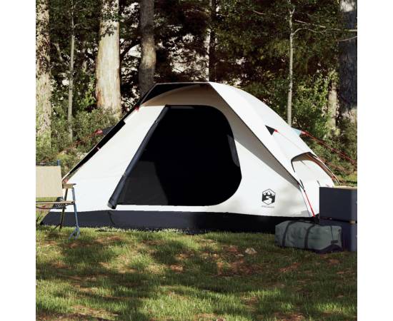 Cort camping cupolă 2 persoane alb, țesătură opacă, impermeabil