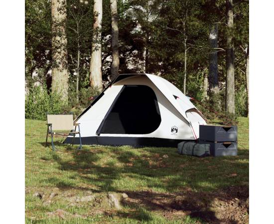 Cort camping cupolă 2 persoane alb, țesătură opacă, impermeabil, 3 image