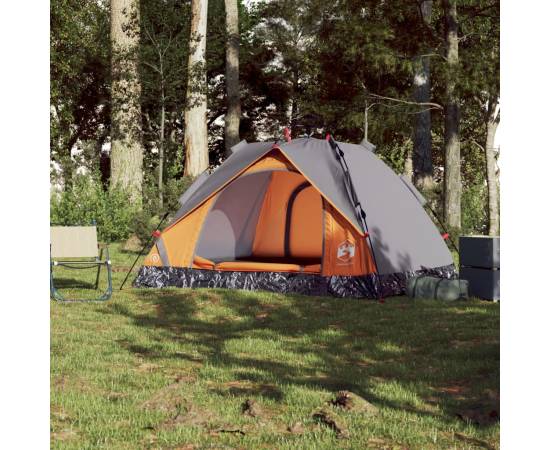 Cort camping cupolă 3 persoane, gri/portocaliu, setare rapidă, 3 image