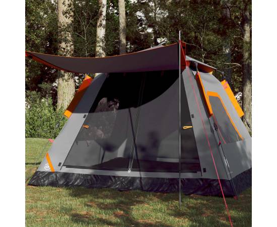 Cort camping cupolă 5 persoane, gri/portocaliu, setare rapidă