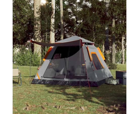 Cort camping cupolă 5 persoane, gri/portocaliu, setare rapidă, 3 image