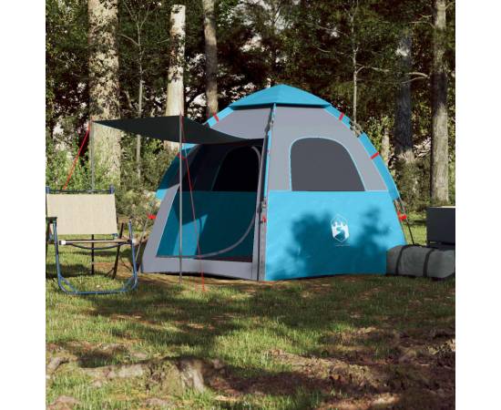 Cort de camping cabană 4 persoane albastru cu eliberare rapidă, 3 image