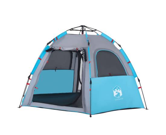 Cort de camping cabană 4 persoane albastru cu eliberare rapidă, 5 image