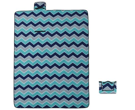 Pătură de picnic pliabilă, val albastre, 200x150 cm catifea, 3 image