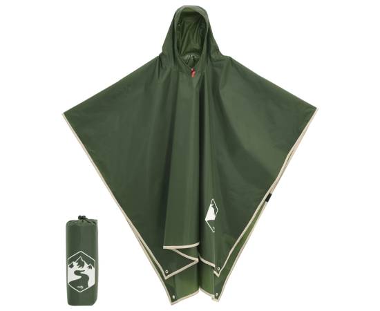 Poncho de ploaie cu glugă, design 2 în 1, verde, 223x145 cm