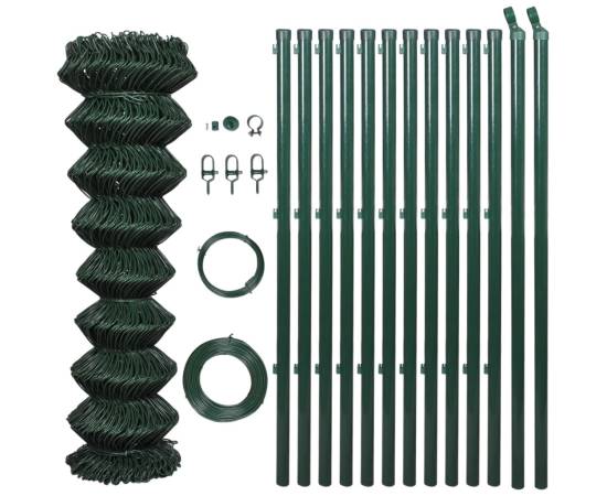 Gard de legătură din plasă cu stâlpi, verde, 0,8 x 25 m, oțel, 2 image