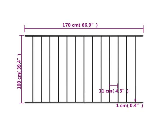Panou de gard, negru, 1,7 x 1 m, oțel vopsit electrostatic, 4 image