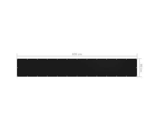 Paravan de balcon, negru, 90 x 600 cm, țesătură oxford, 5 image