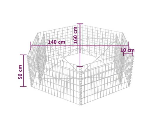 Strat înălțat gabion hexagonal, 160 x 140 x 50 cm, 5 image