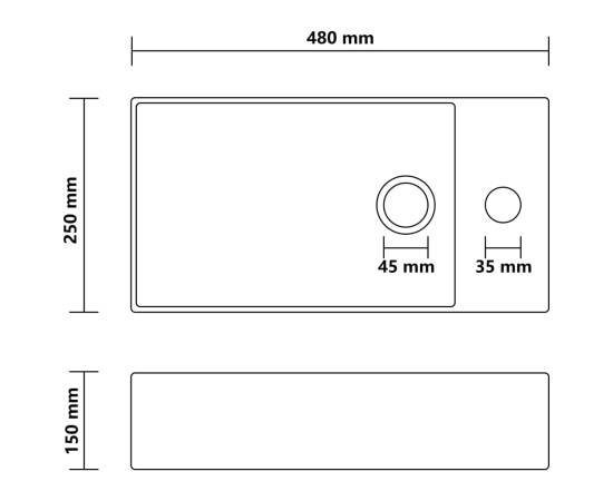 Chiuvetă de baie cu preaplin, crem mat, ceramică, 7 image