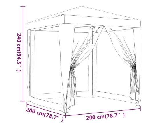 Cort de petrecere cu 4 pereți din plasă, alb, 2 x 2 m, 7 image