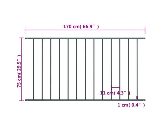 Panou de gard, antracit, 1,7x0,75 m, oțel vopsit electrostatic, 4 image