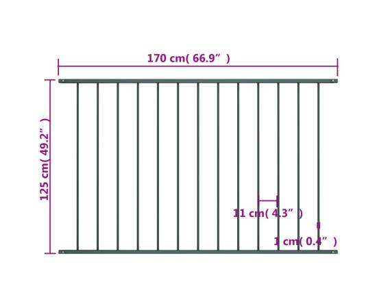 Panou de gard, antracit, 1,7x1,25 m, oțel vopsit electrostatic, 4 image