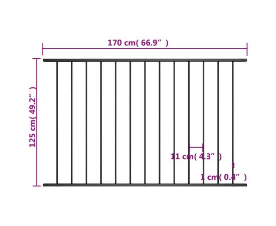 Panou de gard, negru, 1,7 x 1,25 m, oțel vopsit electrostatic, 4 image