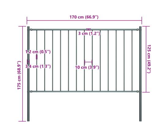 Panou de gard cu stâlpi, antracit, 1,7 x 1,25 m, oțel, 4 image