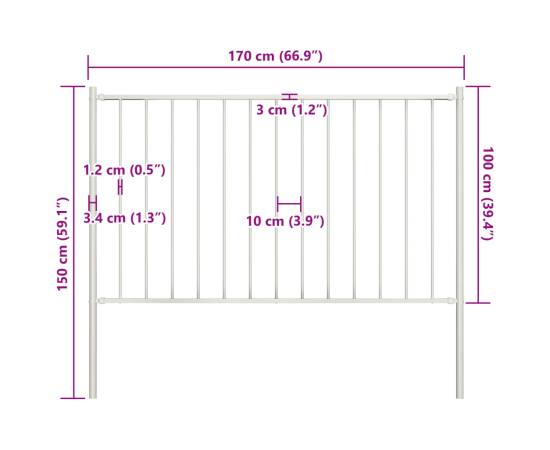 Panou de gard cu stâlpi alb 1,7x1 m oțel vopsit electrostatic, 4 image