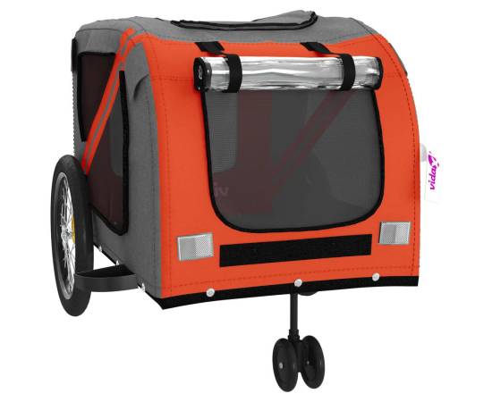 Remorcă de bicicletă animale portocaliu/gri, textil oxford/fier, 5 image