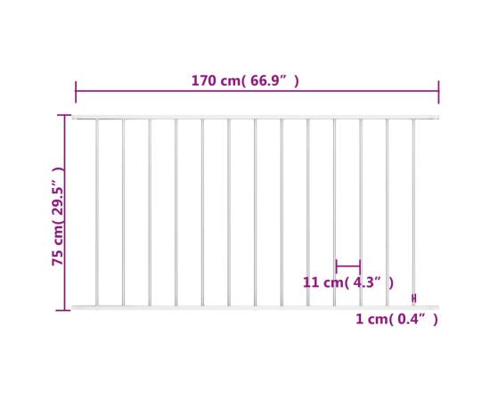 Panou de gard, alb, 1,7 x 0,75 m, oțel vopsit electrostatic, 4 image