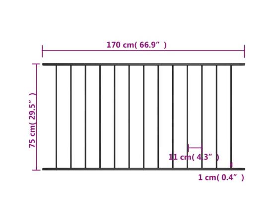 Panou de gard, negru, 1,7 x 0,75 m, oțel vopsit electrostatic, 4 image
