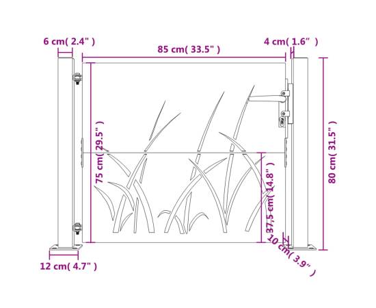 Poartă pentru grădină, 105x80 cm, oțel corten, model iarbă, 11 image