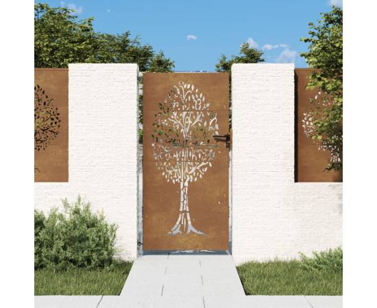 Poartă pentru grădină, 85x200 cm, oțel corten, model copac