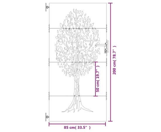 Poartă pentru grădină, 85x200 cm, oțel corten, model copac, 10 image