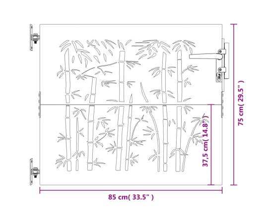 Poartă pentru grădină, 85x75 cm, oțel corten, model bambus, 10 image