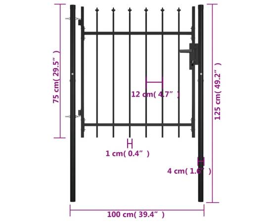 Poartă de gard cu vârfuri suliță, 100 x 75 cm, 5 image