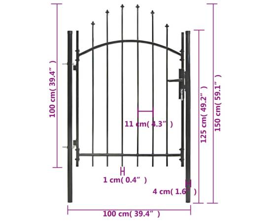 Poartă de grădină, negru, 1 x 1,5 m, oțel, 5 image