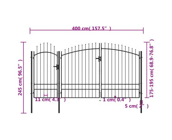 Poartă de grădină, negru, 2,45 x 4 m, oțel, 5 image