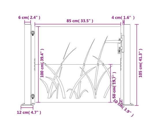 Poartă pentru grădină, 105x105 cm, oțel corten, model iarbă, 11 image