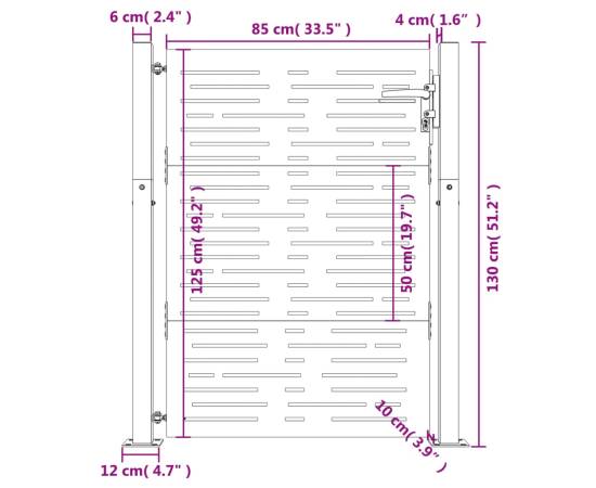 Poartă pentru grădină, 105x130 cm, oțel corten, dreptunghiuri, 11 image