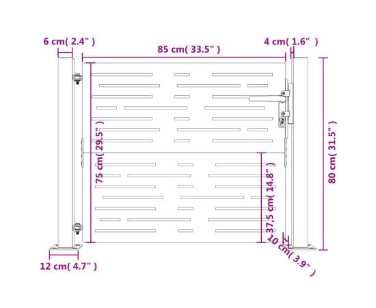 Poartă pentru grădină, 105x80 cm, oțel corten, dreptunghiuri, 11 image