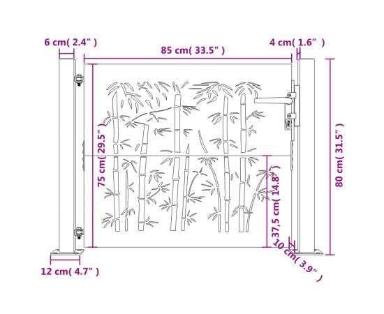 Poartă pentru grădină, 105x80 cm, oțel corten, model bambus, 11 image