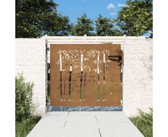 Poartă pentru grădină, 85x100 cm, oțel corten, model bambus