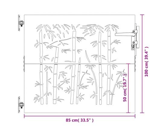 Poartă pentru grădină, 85x100 cm, oțel corten, model bambus, 10 image
