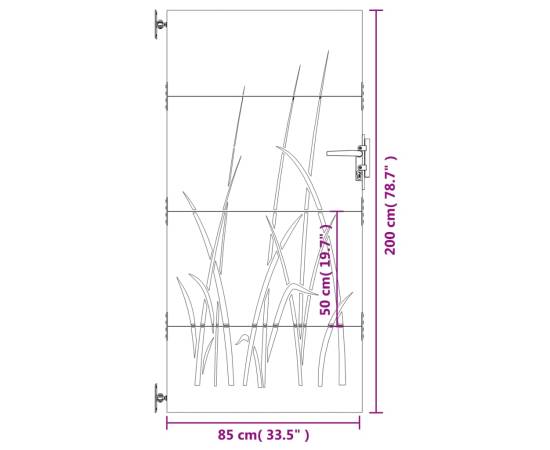 Poartă pentru grădină, 85x200 cm, oțel corten, model iarbă, 10 image