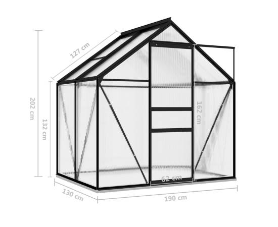 Seră, antracit, 2,47 m², aluminiu, 9 image