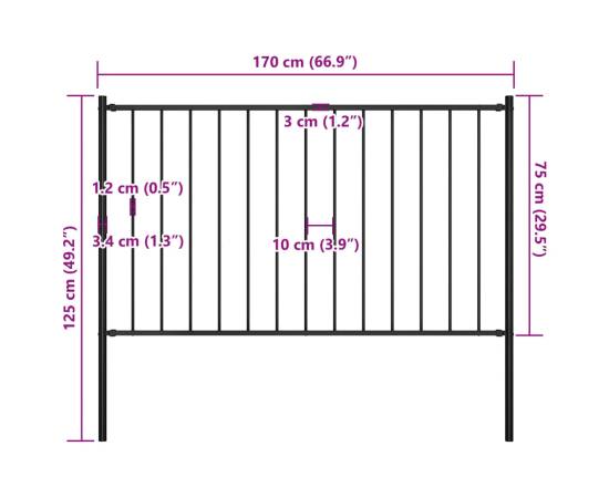 Panou de gard cu stâlpi, negru, 1,7 x 0,75 m, oțel, 4 image