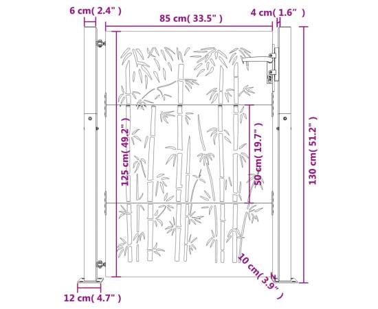 Poartă pentru grădină, 105x130 cm, oțel corten, model bambus, 11 image