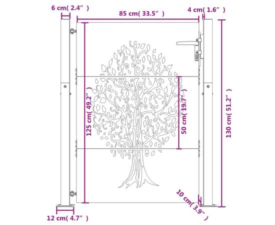 Poartă pentru grădină, 105x130 cm, oțel corten, model copac, 11 image
