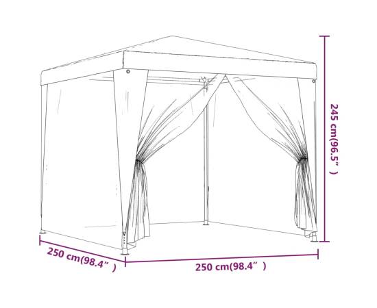 Cort de petrecere cu 4 pereți din plasă, alb, 2,5 x 2,5 m, 7 image