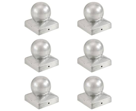 Capace stâlpi tip glob, 6 buc., 71 x 71 mm, metal galvanizat