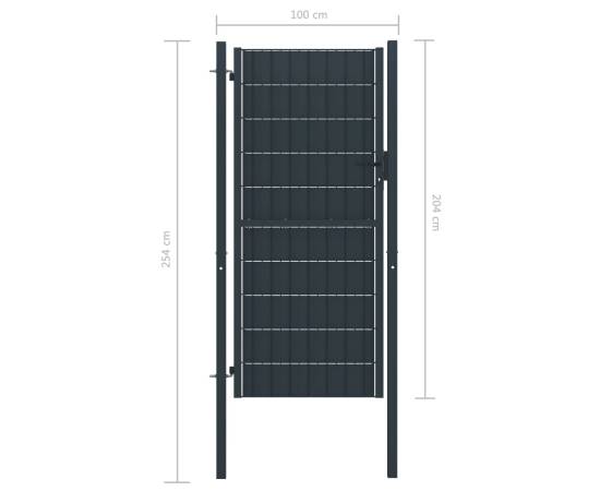 Poartă de gard, antracit, 100x204 cm, pvc și oțel, 4 image