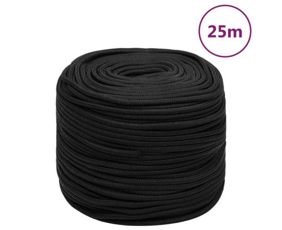 Frânghie de barcă, negru complet, 10 mm, 25 m, polipropilenă