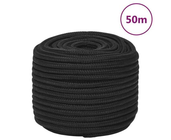 Frânghie de barcă, negru complet, 12 mm, 50 m, polipropilenă