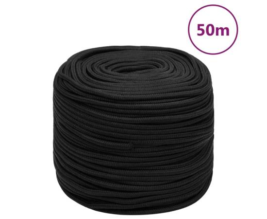 Frânghie de barcă, negru complet, 6 mm, 50 m, polipropilenă