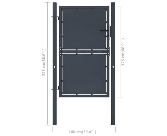 Poartă de grădină, antracit, 100 x 175 cm, oțel, 4 image